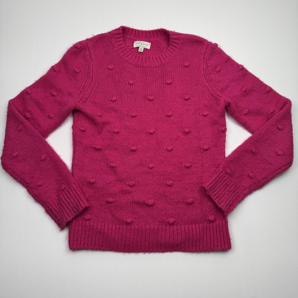 Lucky Brand Sweater Womens Small Pink Bobble Dot Popcorn Knit Crewneck Ribbed
